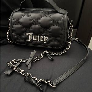 Juicy Couture Black Quilted Rhinestone Logo Chain Crossbody